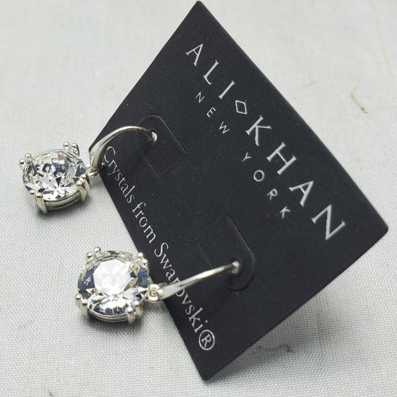 Ali Khan Swarovski Crystal round drop silver fish hook earring - Picture 3 of 3